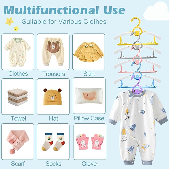 Kids Hangers 50 Pack Baby Hangers for Nursery Closet, 11-14.5" Extendable Adjustable Non-Slip Baby Clothes Hangers Toddler Infant Pants Hangers Plastic for Baby Girls Boys Children Newborn