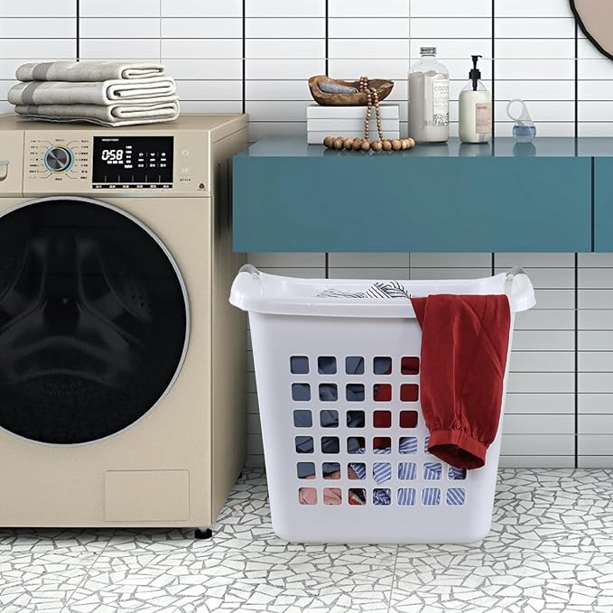 4 Pack 2 Bushel Ultra Laundry Basket, 72 L Square Large Plastic Laundry Basket with Handles, White