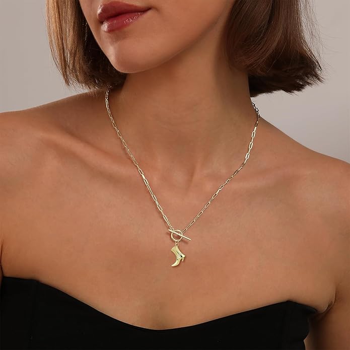 Chunky Gold Necklace for Women Gold Evil Eye Cowboy Pendant Necklace Dainty Paperclip Chain Vintage Luck Amulet Choker Necklaces Celestial Jewelry Gift