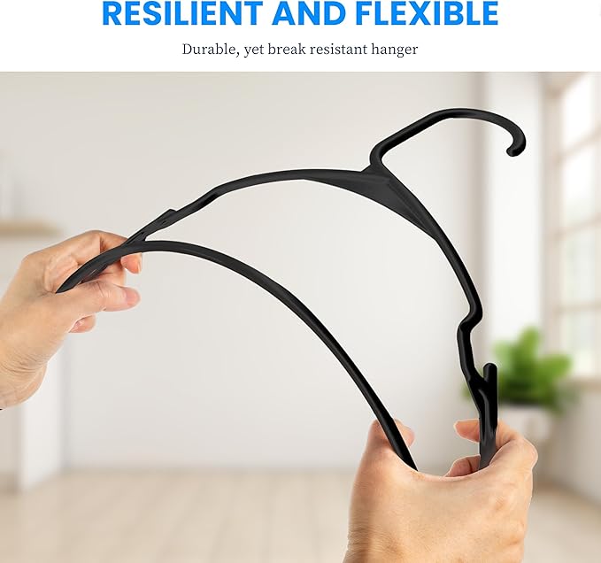 Simple Deluxe 50 Pack Plastic Hangers, Durable Clothes Hangers, Lightweight and Space-Saving Hangers for Shirts, Dresses, Coats, Pants, Black