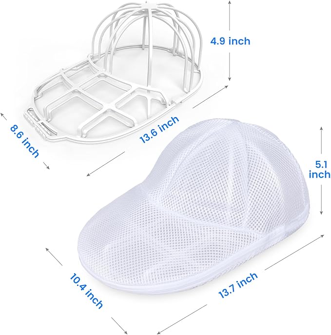Hat Washer Cage for Washing Machine - Baseball Cap Cleaner Rack, Ball Cap Washing, Dishwasher Safe, Perfect for Cleaning and Protecting Hats in Dishwasher (White 1 Pack with Bag)