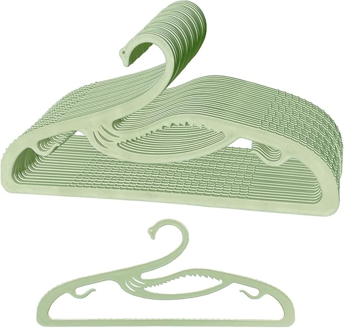 Plastic Clothes Hangers 20 Pack, Z-Shape Opening, 0.12" Ultra Thin Short Neck Hangers, Save Cabinet Space, Suitable for Dresses, Shirts, Pants, Scarves, Jackets(Green)