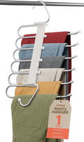 Space Saving Pants Hangers 1 Pack, 6 Layer Jeans Hangers and Closet Organizer for Jeans, Scarves, & Skirts, Multi-Layer Hanger with Anti-Slip Stopper, Heavy-Duty S-Type Stainless Steel, White