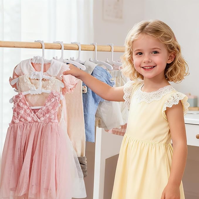 30 Pack Baby Hangers,with 16 Detachable Clips Adjustable 11.14"-15.55", Stackable Kids Closet Hangers, Two Bottom Grooves for Secure Clip Placement.Fits Newborns,Toddlers, Children & Teens(White)