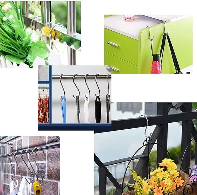 20-Pack S Hooks - Stainless Steel Heavy Duty S Hooks for Hanging pots, Pans, Plants, Coffee Mugs, Towels in Kitchen and Bathroom, Coat, Bag, Work Shop, Perfect Rack Hooks