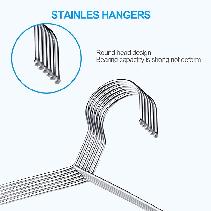 TIMMY Clothes Hangers 50 Pack Heavy Duty Stainless Steel Metal Hangers-16.5 Inch Ultra Thin Space Saving