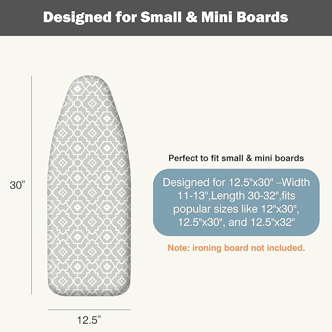 Small Ironing Board Cover and Pad 12.5"x30" Small Iron Board Cover with Padding, Tabletop Mini Ironing Board Cover and Pad Small Size, Cotton Canvas,Heat Resistant, Drawstring Geometric