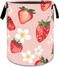 Fresh Strawberry Laundry Basket,Dirty Clothes Hamper,Red Fruit and Floral Storage Bin Gifts,Foldable Waterproof Oxford Cloth Baskets for Bathroom,Bedroom,Sweet Home Decoration(19.7" x 15.8")