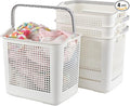 4 Packs 42 L Plastic Laundry Hampers with Handles, Plastic Storage Baskets, White