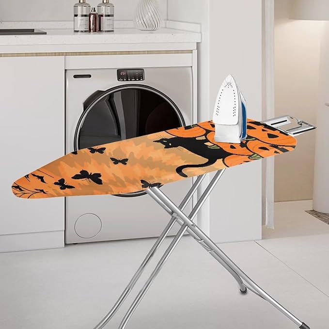 Halloween Iron Board Cover Halloween Black Cat Pumpkin Print Extra Wide Ironing Board Cover 54x15 inches