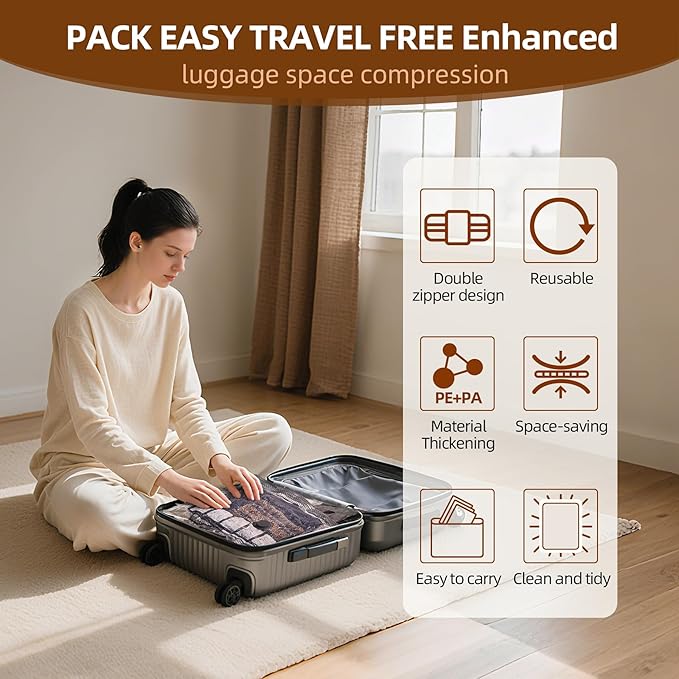 18 Pack Travel Vacuum Bags for Clothing,Compression Seal Packing Cubes for Luggage Suitcase Backpack,Carry-on Size Space Saver Storage Bags 80% Space Saver for travel,outdoor and home use.