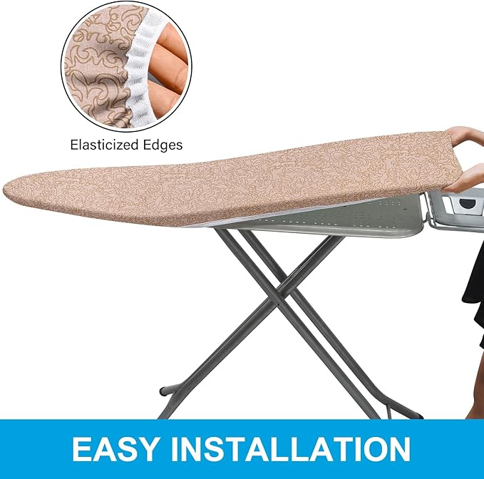 Dalykate 15x54 Ironing Board Cover and Pad with Elastic Edge and Scorch and Stain Resistant Thick Padding Ironing Board Covers 4 Fasteners and Protective Scorch Mesh Cloth
