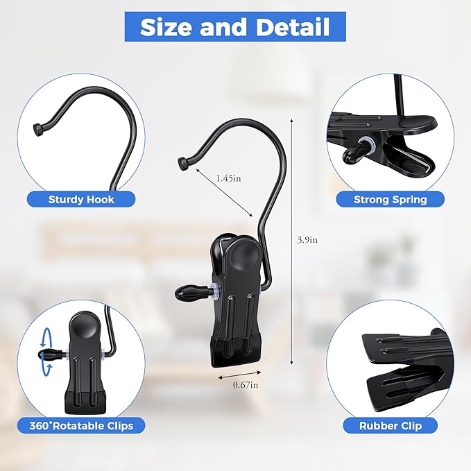10 Pcs Boot Hangers Clips for Closet, Heavy Duty Legging Organizer for Closet Hanging Pants Hangers with Clips Clothes Pins Hanger Clips Laundry Hooks Bra Towel Socks Hats Tall Boots Home Travel Black