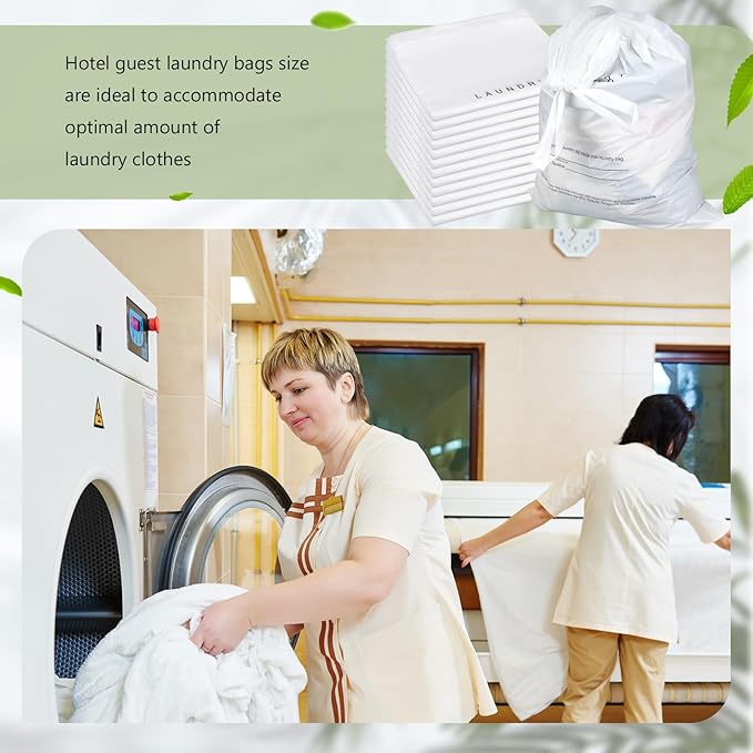 200 Pack Hotel Laundry Bags Bulk 1.38 Mil 14" x 24" Laundry Plastic with Drawstring Closure Writing Strips Patient Personal Belongings Dirty Clothes Bag for Factory Travel Hospital