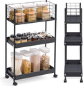 APEXCHASER Slim Storage Cart,3-Tier Metal Utility Rolling Cart with Wheels,Slide Out Storage Cart,Small Rolling Trolley Kitchen Cart,Black Cart for Bathroom Laundry Room Office Narrow Place,Black