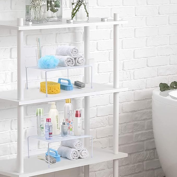 Set of 6 Mesh Kitchen Shelves Cabinet Storage Shelf Rack (13.1 x 10.2 Inch) ，Kitchen Bathroom Pantry Cupboard Desk Home Office, Fridge, Cabinet, Bathroom Cupboard, Non-slip Plastic Feet (6, White)
