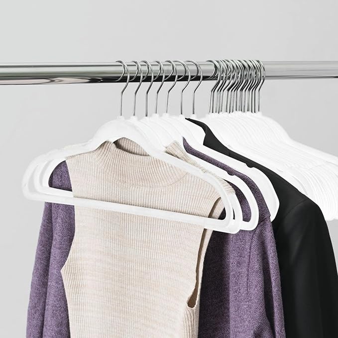 10 Pack Anti-Slip Rubber Coated Hangers, Space Saving, Durable, Gentle, Clothes, White Hangers for Closet, Non-Slip, Heavy Duty, Velvet, Coats, Pants, Wardrobe Essentials, Holiday