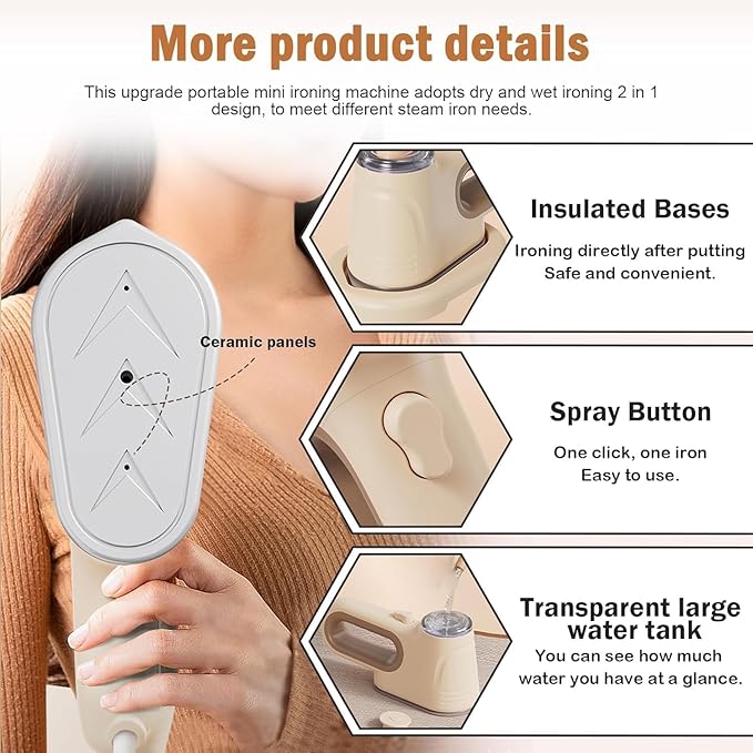 Steamer for Clothes,Portable Handheld Garment,2-in-1 Travel Steamer&Iron,30-Second Fast Heat-up,500W,Fabric Quick Wrinkle Remover for Home, Office, Travel