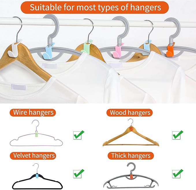 SLMT Space Saving Hanger Extender Hooks - 50PCS Closet Organizer for Plastic, Velvet, Wooden, Wire & Heavy Duty Hangers