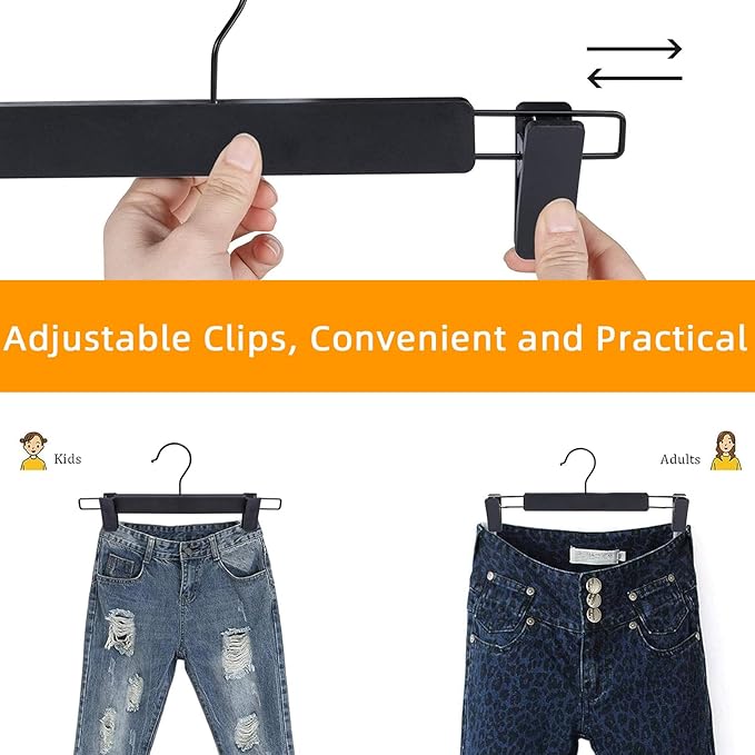 NORTHERN BROTHERS Pants Hangers, Black 30 Pack with Clips for Pants, Skirts, and Shorts - Plastic Bulk Hangers
