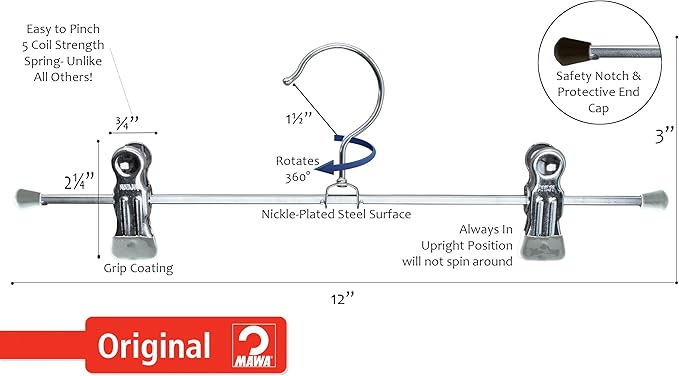Mawa by Reston Lloyd Non Slip-Space Saving Clothing Hanger for Pant/Skirt with Two Non-Slip Clips, Style K/40D, 15.75", Set of 250, Silver
