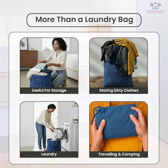 LFH Home Large Premium Cotton Canvas Laundry Bag with Drawstring and Handles Heavy Duty, Multi-Use, and Washable for Home, Travel, College or Storage 20x30 (Pack of 6)-Sky Blue