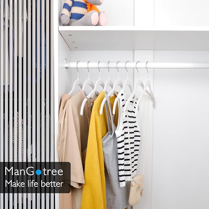 ManGotree 50 Pack Velvet Shirt Hangers for Women, 16.5'' Suit Hangers with 360° Swivel Hook, Non-Slip Coat Clothes Hanger for Tank Top, Shirts, Dress, Blouses, Strappy Dresses (White)