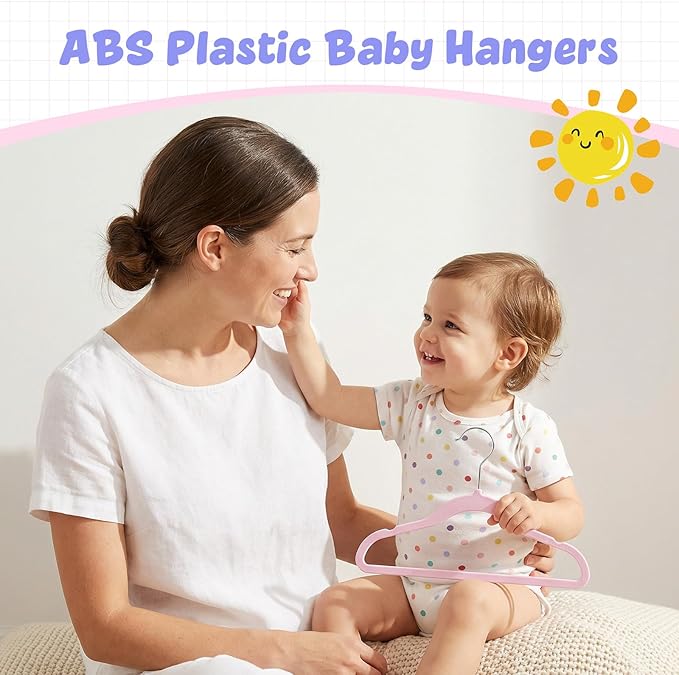 HOUSE DAY 11.4 Inch Baby Hangers 30 Pack - Plastic Kids Hangers Space Saving Thin Profile, Children Closet Organizers with Rotatable Hook of 360°, Heavy Duty for Toddler Clothes Nursery - Pink