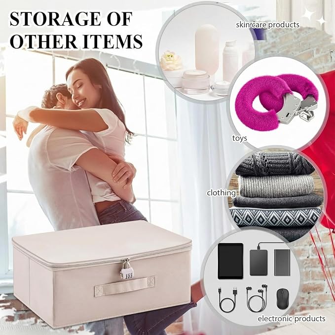 Discreet Lockable Toy Bag Storage Organizer Toy Bag Storage Bins Case with Zipper Lid for Women and Men Clothes Container(Light Purple,15 x 10 x 6.3 Inch)