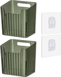 Set of 2 Storage Organizer Bins Wall Mounted Floating Shelves Fridge Organizer Stackable Clear Plastic Storage Bins for Wall, Refrigerator, Kitchen, Bathroom, Countertops, Pantry, BPA Free (Green)