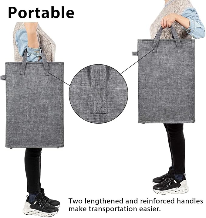 ZERO JET LAG Slim Laundry Hamper With Handles Collapsible Laundry Basket Thin Dirty Clothes Basket Narrow Laundry Bag Foldable Dirty Cloth Hamper 45L (23 inches,Dark Grey)