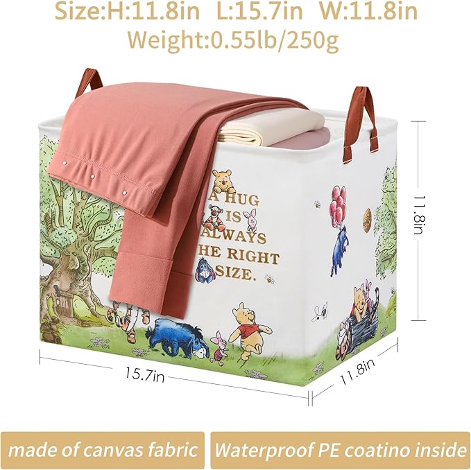 Bear Nursery Decor Storage Basket Foldable With Waterproof PE Coating, Square Large Canvas Laundry Hamper,Diaper Bag Baskets for Kids,Boys and Girls, Bathroom, Bedroom, Clothes,Toy Bin（White）