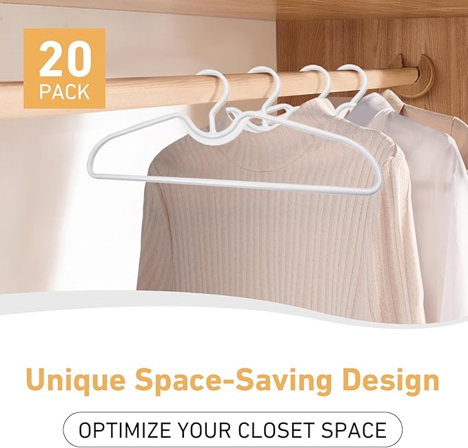 10/20Pcs Short Neck Anti-Slip Plastic Clothes Hangers, Save Vertical Space Hangers, No Shoulder Bump Suit Hangers for Shirts Blouses Dresses Jackets Closet Organization (20)