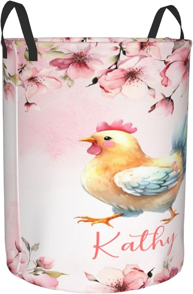 Personalized Chicken Laundry Basket For Baby Kids Boys Girls Adult Custom Hamper Basket With Name For Bathroom Bedrooms Collapsible Baby Dirty Clothes Hamper With Handles