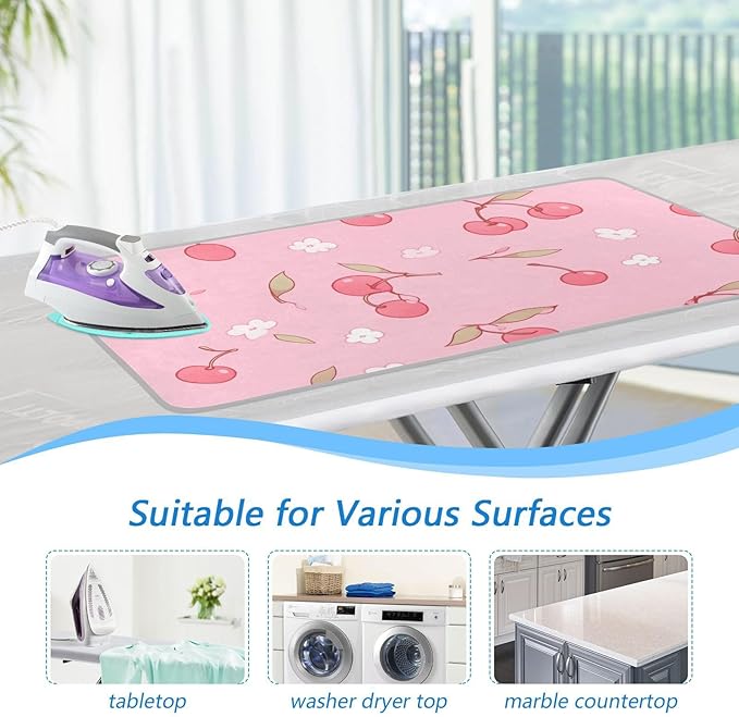 Ironing Mat &Pad Magnetic Heat Resistant Pads Portable Travel Ironing Blanket Ironing Board Covers 27.6x47.2Inches Pink Cherry and Flowers23