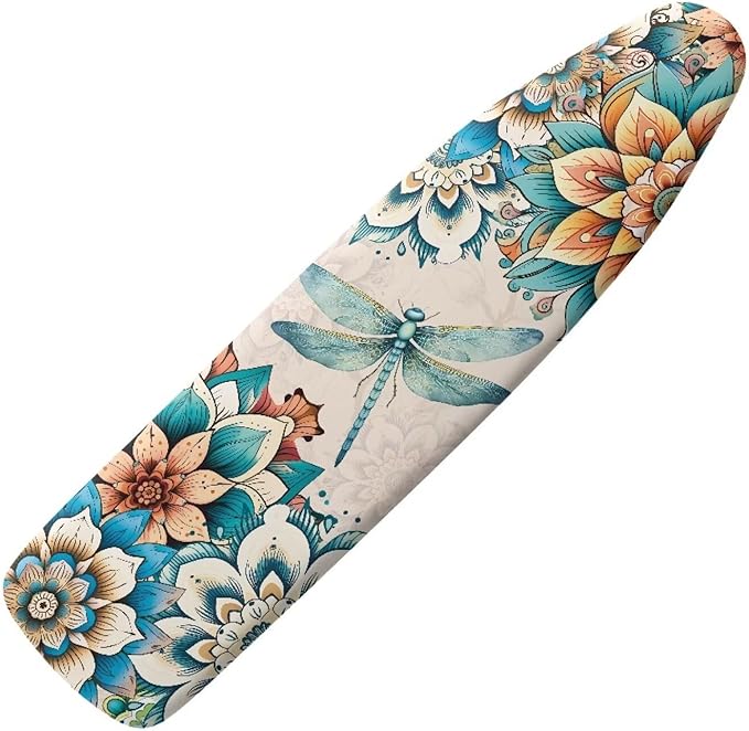 Boho Floral Dragonfly Ironing Board Cover 15x54 Inches,Standard Size Ironing Board Cover,Heat Reflective,3-Layer Thick Pad,Hook and Loop Fastener