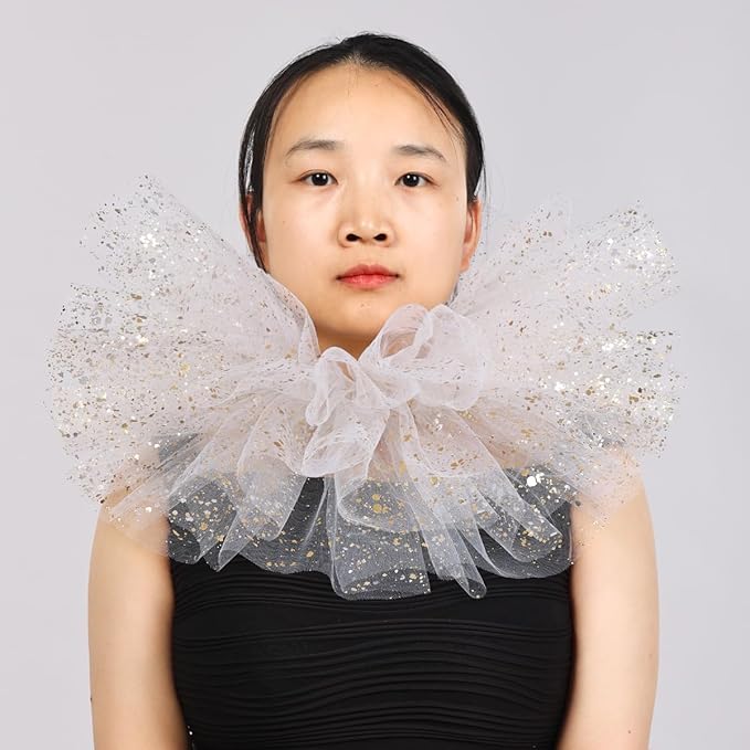 BLESSUME Victorian Retro Mesh Neck Ruff Ruffle Collar Layered Clown Neck Collar