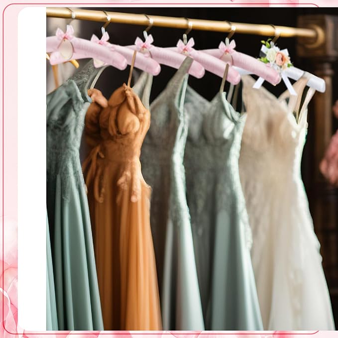 12 Pcs Satin Padded Hangers for Women Clothing White Lace Bride Hangers with Anti Rust Shoulder Hook Non-Slip Buttons and Customizable Tags for Hanging Dresses Sweaters Suits Party Supplies