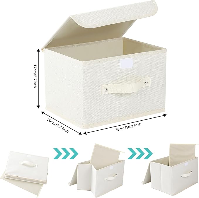 Fabric Storage Bins Cube Organizers with Flip-Top Lid and Handles, Storage Boxes for Organizing Home, Office, and Closet, Beige, 5 Pack 10.2 X 7.9 X 6.7 in