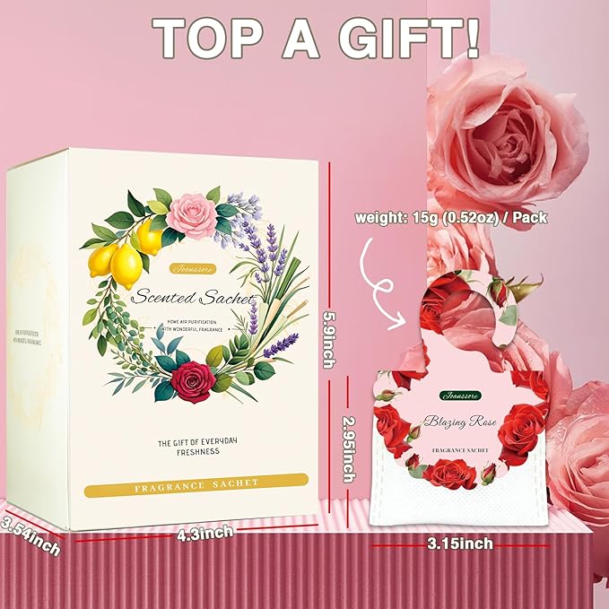 15 Packs Scented Sachets Bag for Drawers and Closets, Air Freshener for Home Fragrance Sachet, Long-Lasting Hanging Closet Deodorizer Smell Goods for House (Blazing Rose)