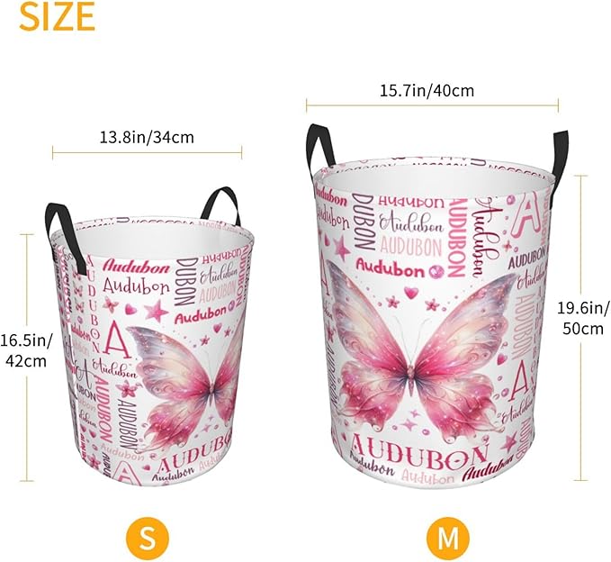 Personalized Butterfly Laundry Basket For Baby Kids Boys Girls Adult Custom Hamper Basket With Name For Bathroom Bedrooms Collapsible Baby, Dirty Clothes Hamper With Handles