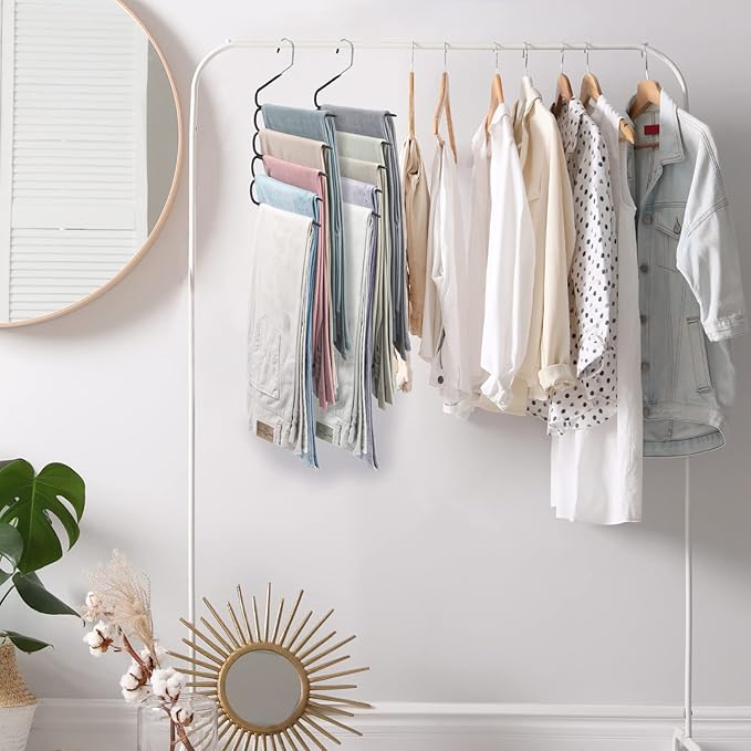 Velvet Hanger for Pants Space Saving- Multi Layer Jeans Trouser Hanger,Myfolrena Open Ended Hanger for Pants Multiple Hangers Closet Organizer for Scarf Jeans Leggings(5-Pack)