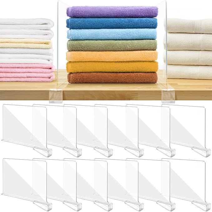 12 Pack Acrylic Shelf Dividers,Clear Acrylic Divider for Clothes/Purses,Wood Shelf Closet Separators,Shelf Divider Closet Organizer,Shelf Separators in Bedroom Kitchen Office Cabinets Storage