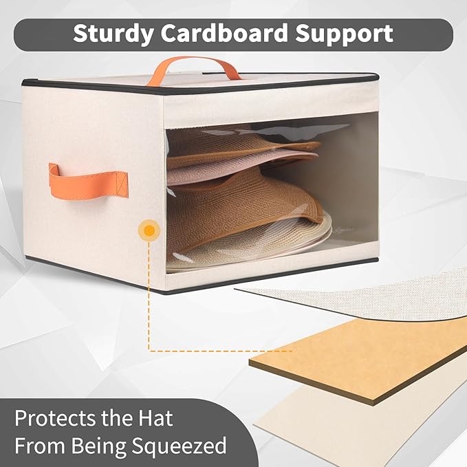Upgraded Hat Storage Box for Women & Men,Closet Hat Boxes Organizer Bag with Dustproof Lids,Cowboy Hat Box,Hat Carrier Case For Travel（beige）