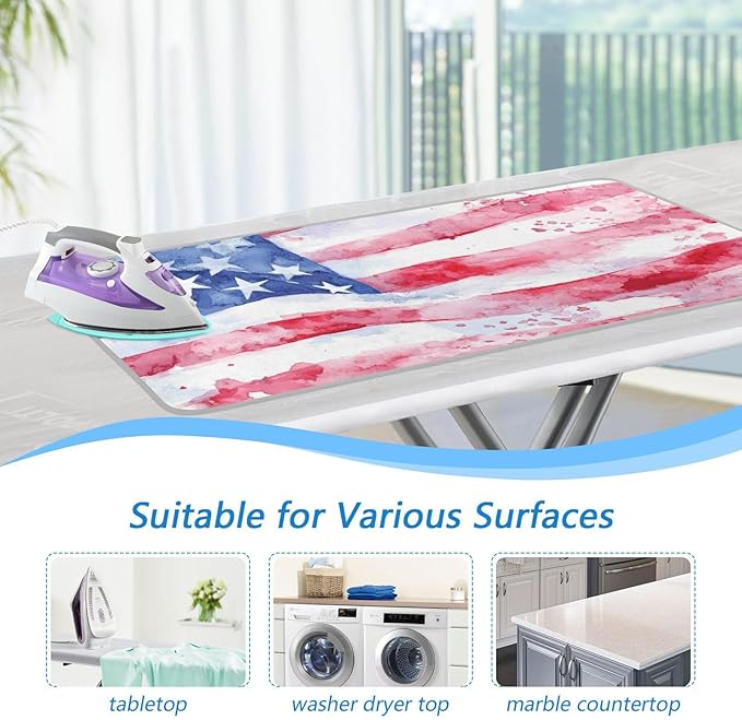Ironing Mat &Pad Magnetic Heat Resistant Pads Portable Travel Ironing Blanket Ironing Board Covers 27.6x47.2Inches Watercolor American Flag Red22