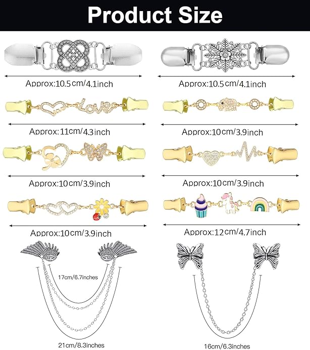 Vintage Sweater Clips Shawl Dresses Shirt Clips Retro Cardigan Collar Chain Clips Brooch Pins for Women