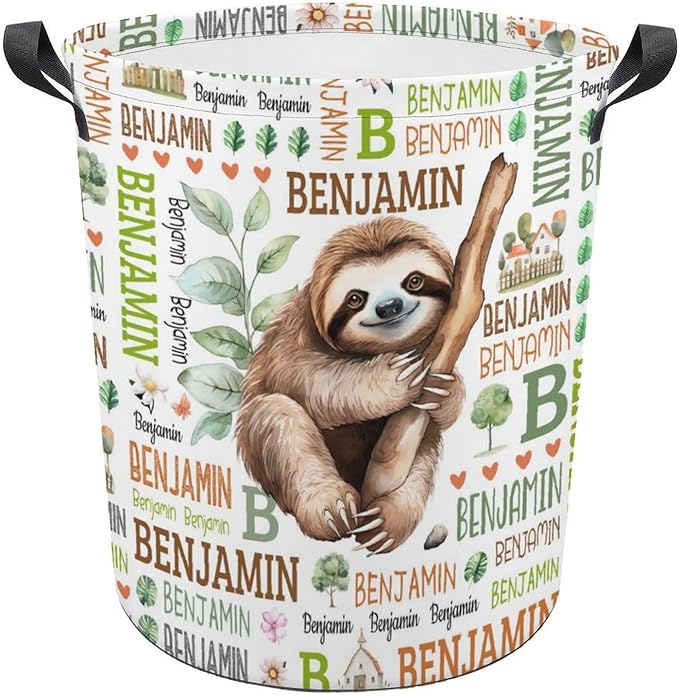 Sloth Laundry Basket,Custom Laundry Hamper with Name,Personalized Sloth Gifts for Boys Girls,Customize Collapsible Laundry Basket for Bedroom Bathroom,S-16.5"x 13.8"