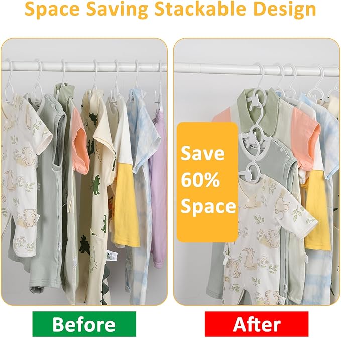 50 Pack Baby Hangers, 11"-14" Adjustable Infant Hanger, Non-Slip Kids Hanger, Space Saving Plastic Hangers for Girl Boy Toddler Kids Child (White)