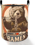 Funny Ramen Bear Laundry Basket Hamper for Boys Girls Kids Adults, Foldable Waterproof Oxford Clothes Storage Bin, Cute Retro Noodle Food Organizer for Bedroom Bathroom Room Decor 19.7"x15.8"