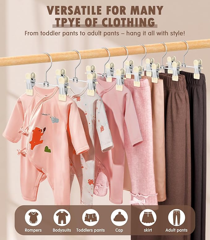 DOIOWN 20 Pack Baby Hangers, Baby Pants Hangers with Clips,Toddler Hanger for Pants, Skirts, Clothes, Non Slip Space Saving Kids Hangers for Closet Organization, Newborn Essentials Closest Organizer